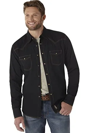 Wrangler Camicia a Maniche Lunghe retrò a Due Tasche, Nero, XXL Uomo