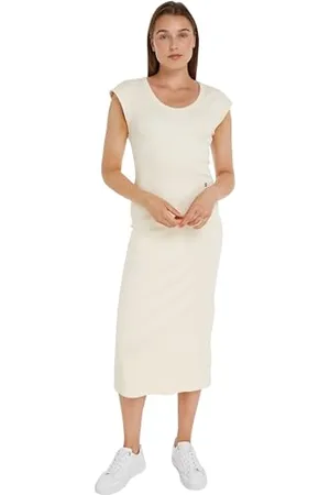 Tommy Hilfiger Slim Rib Drs Midi cap Sleeve WW0WW41273 Vestiti Aderenti, (Calico), L Donna