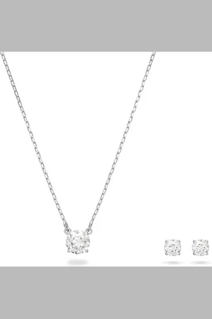 Swarovski Set Attract Round, bianco, Placcatura rodio