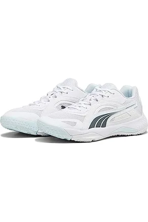 PUMA Solarstrike II, Indoor Court Shoe Unisex-Adulto, White Shadow Gray Nitro Blue, 46 EU