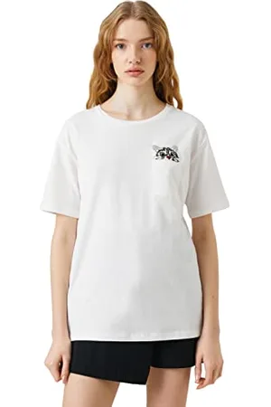 Koton Maglietta a Maniche Corte con Scollo Rotondo in Cotone, con Tasca Ricamata T-Shirt, (010), S Donna