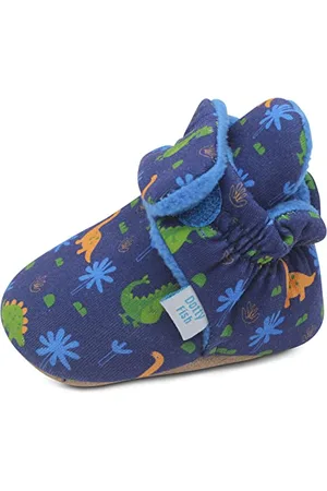 Dotty Fish Stivaletti Neonato - Scarpe Invernali Comode e Calde in Cotone - Suola in Suede Antiscivolo - Foderati in Pile - Blu marino con dinosauri - 18-24 Mesi.