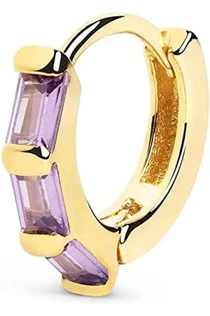 SINGULARU Orecchino Singolo Cerchio Sia M Lavanda. Argento Sterling 925 con Finitura in 18Kt. Chiusura Congo. Gioielli per Donna