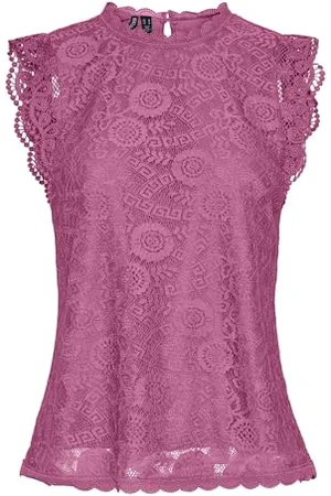 Pieces® Pcolline SL Lace Top Noos BC Pizzo, Ibis Rose, XS Donna