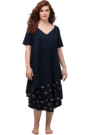 Ulla Popken Vestito, Linea A, Scollo a V, Mezza Manica, Cotone Biologico, , 52-54 Donna