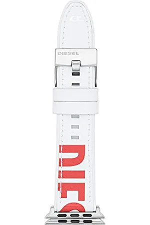 Diesel Bracciale compatibile con Apple Watch, 42/44/45/49 mm - 24 mm Pelle bianca, DSS0004