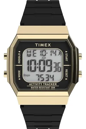 Timex Orologio unisex Activity Tracker Sport da 40 mm, cinturino in silicone nero, quadrante digitale, cassa color oro TW5M60900
