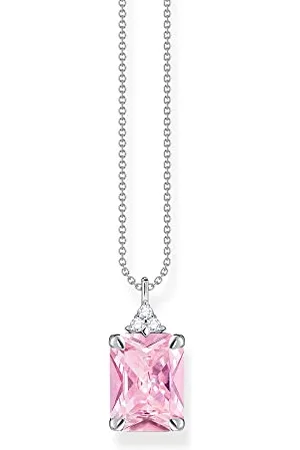 Thomas Sabo KE2089-051-9-L45V - Collana da donna con ciondolo in argento sterling con zirconi rosa, 45 cm, Argento, Nessuna pietra preziosa
