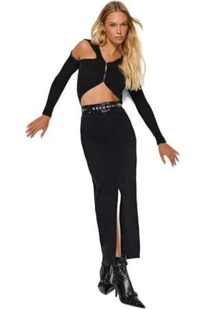 Trendyol Damen Gerade Maxi Eine Linie Rock Gonna, Black, 38 Donna