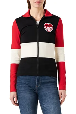 Moschino Zippered in Viscose Super Stretch Jersey, Customized with Embroidered Storm Knit Effect Heart Patch Giacca, , 42 da Donna