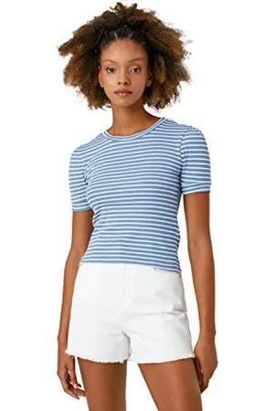Koton Maglietta Girocollo a Maniche Corte con Motivo a Costine T-Shirt, (01k), L Donna