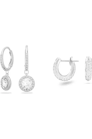 Swarovski Orecchini pendenti Angelic, Taglio tondo, Bianchi, Placcato rodio & Orecchini a cerchio Stone, Pavé, Piccoli, Bianchi, Placcato rodio