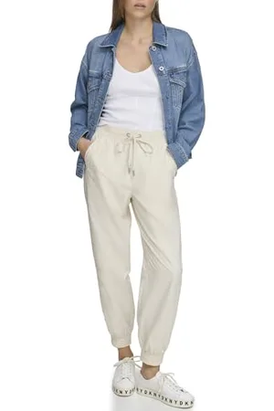 DKNY Pull On Tie Waist Side Stripe Trousers, Pantaloni della Tuta da Donna,