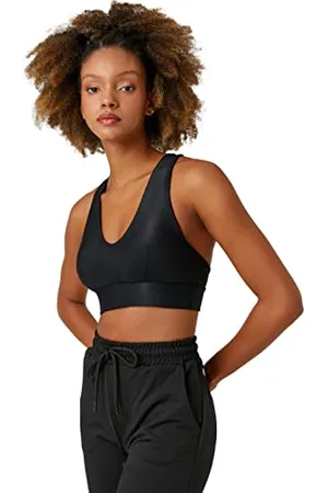 Koton Ribbed Sports Bra Cross Strappy Reggiseno, (999), XS da Donna