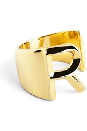 SINGULARU Anello Personalizzato Letter Signet. Massiccio Regolabile. Ottone con Finitura Placcata 18Kt. Taglia Unica. Gioielli da Donna. Lettera R