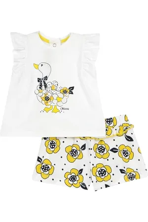 chicco Completo Neonata con T-shirt e Pantaloncini Corti, con Apertura sulla Schiena con Bottoncini, con Grafiche Moderne e alla Moda, in Cotone, Lavabile in Lavatrice, 0-24 Mesi, Designed in Italy