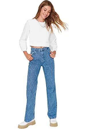 Trendyol Herren Hoher Bund Weites Bein der 90er Jeans, , 36 da Donna