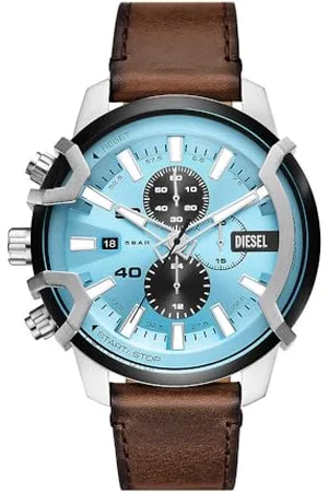 Diesel Orologio da Uomo Griffed, Movimento Cronografo, Acciaio Inossidabile, Cassa 48 mm, Cinturino in Silicone o Pelle, Castano