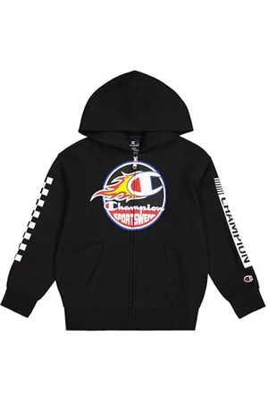 Champion Legacy Play with Graphics B (306910) -Ultra-Light Soft Compact Polyfleece Full-Zip Hooded Felpa con Cappuccio, (NBK), 3-4 Anni Bambino