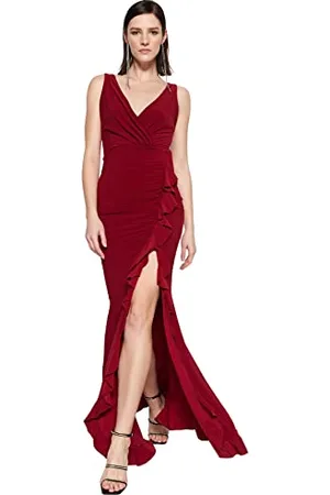 Trendyol Schwungrad Detailliertes Abendkleid Abito da Sera Formale, Burgundy, 40 da Donna