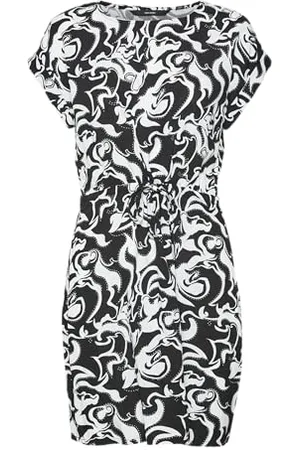 VERO MODA Vmeasy Joy S/S Tie Short Dress Wvn Ga Mini Abito, Bianco Neve/AOP: Nero Grafico, S Donna