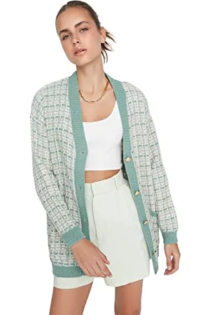 Trendyol Cardigan Donna Oversize Standard con Scollo a V Maglione, , S