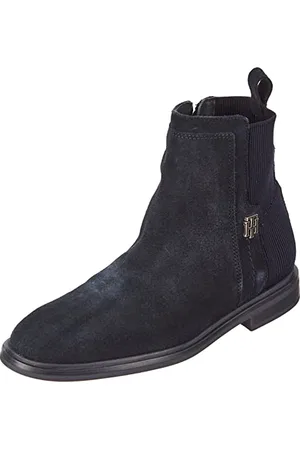 Tommy Hilfiger Stivaletto Donna TH Essentials Flat Boot in Pelle Scamosciata, Blu (Desert Sky), 38 EU