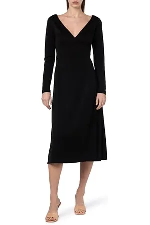 Tommy Hilfiger Abito a Portafoglio Donna con Scollo a V, (Black), XXS