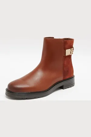 Tommy Hilfiger Donna Stivali Bassi in Pelle, Marrone (Cognac Brown), 39