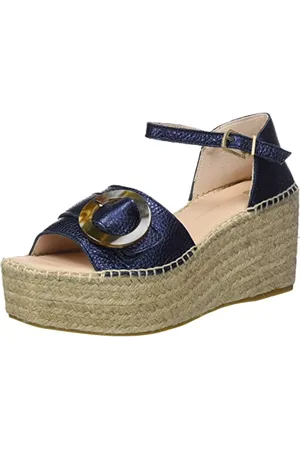 Fred de la Bretoniere Frs1368-Sandali Pelle di Grain Metallizzato, Espadrille Wedge Sandal Donna, , 42 EU