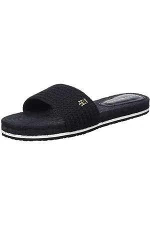 Tommy Hilfiger Espadrillas Donna TH Textured Flat Sandal Scarpe in Tela, (Black), 36 EU