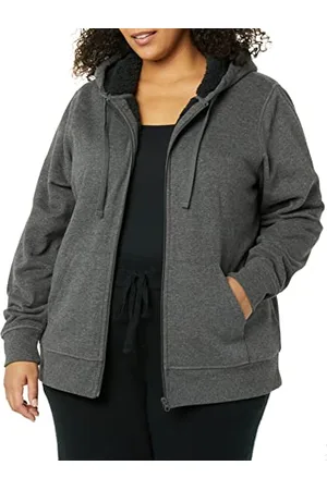 Amazon Giacca con Cappuccio a Cerniera Intera in Pile Foderata in Sherpa (Taglie Forti Disponibili) Donna, , XL Plus