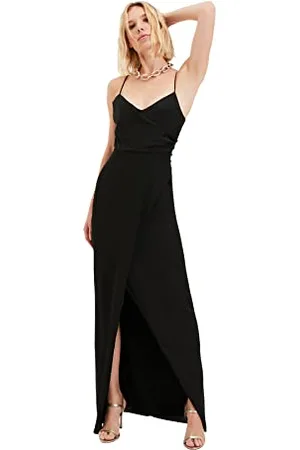 Trendyol Regular Fit Woven Evening Dress Women Maxi Shift Abito da Sera in Tessuto dalla vestibilità Regolare, Black, 68 Donna
