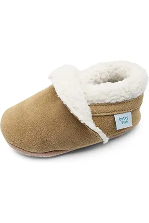 Dotty Fish Pantofole in Pelle Scamosciata per Bambini - Foderate in Felpa Calda - Scarpe Antiscivolo per Bambini . 6-12 Mesi (EU19)
