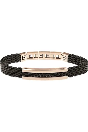 Breil Collezione Snap, Bracciale Uomo Elegante e Moderno, in Maglia Milanese IP Black, con Placchetta in Acciaio IP Rose Gold Specchiato, Lunghezza Regolabile 17.5-21 cm, Nero-Rose Gold