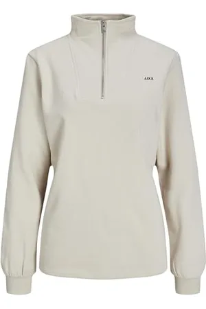 JJXX Jxabbie RLX-Felpa con Mezza Zip Maglia di Tuta, Moonbeam/Stampa: Logo Nero, M Donna