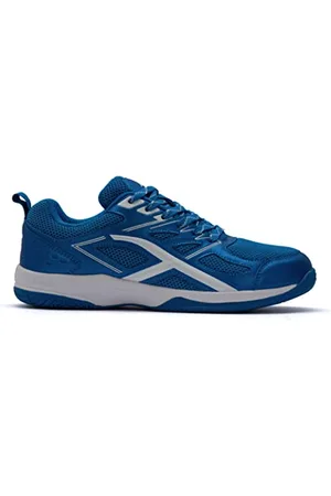 Hundred Xoom Scarpe da Badminton Professionali Antitraccia da Uomo | Materiale: ecopelle | Adatto per tennis indoor, squash, ping pong, basket e paddle (blu/bianco, taglia: EU 38, UK 4, US 5)