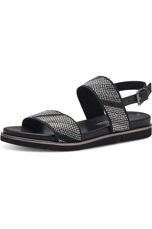 Marco Tozzi Sandali Donna Bassi Glitterati Vegani, (Black Comb), 36 EU