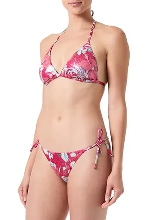 Emporio Armani Triangle And String Brazilian Floral Print Bikini Set, Set di Bikini Donna, (Hibiscu Print-Cherry), S