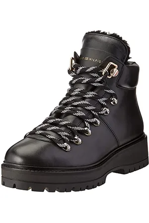 Tommy Hilfiger Leather Outdoor Flat Boot FW0FW06725, Stivale Basso Donna, (Black), 36 EU