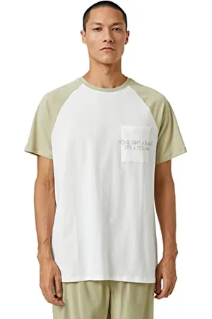 Koton Slogan Embroidered T-Shirt Raglan Sleeve Crew Neck Pocket Detailed, (021), XL Uomo
