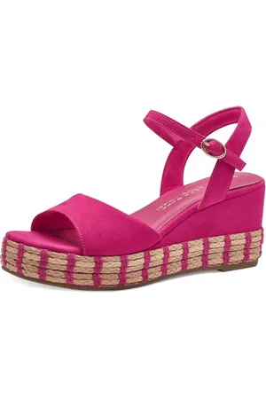 Marco Tozzi Sandali Donna con Tacco a Zeppa con Cinturino Regolabile Comodi, (Pink), 41 EU