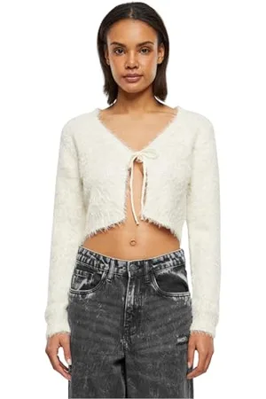 Urban classics Ladies Tied Cropped Feather Cardigan Maglione, , XXXXL Donna