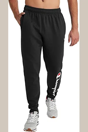 Champion Powerblend Fleece Joggers Pantaloni Sportivi, Nero-15 Script Gamba Bassa, M Uomo