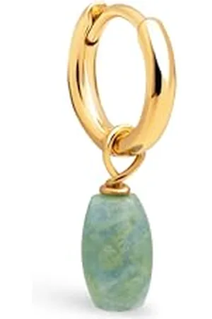 SINGULARU Orecchino Singolo Blue Stone. Ottone con Finitura in 18Kt. Motivo Pietra Naturale Amazonite e Chiusura Congo/Click. Gioielli per Donna