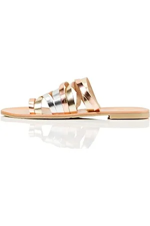 FIND FIND Flat Strippy Leather - Sandali a Punta Aperta Donna, Multicolore (Metallic Multi), 36 EU