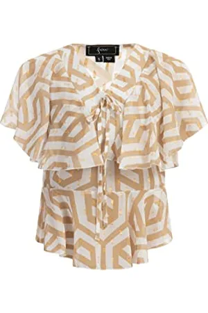 Faina Camicetta Blouse, Beige/Bianco, L Donna