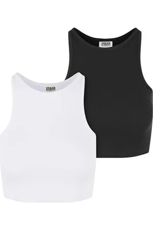 Urban classics Ladies Organic Cropped Rib Top 2 Pack Canottiera, Bianco e Nero, M Donna