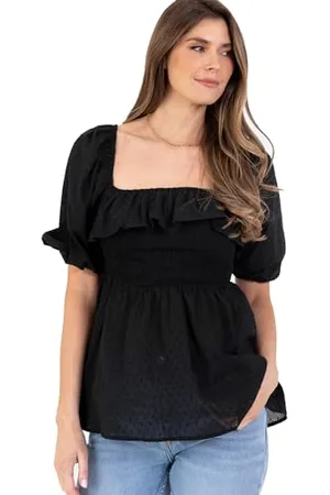 Lovedrobe Camicetta da Donna con Scollo Quadrato, Maniche Corte a Sbuffo, vestibilità e Svasata, Volant, Stampa Floreale Camicia, , 48