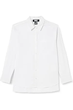 DKNY Logo Tape Elongated Top Maglietta con Bottoni, Bianco/Bianco, XS Donna